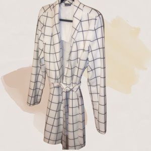 Venus Blazer Wrap Mini Dress in White/Black Windowpane US 14